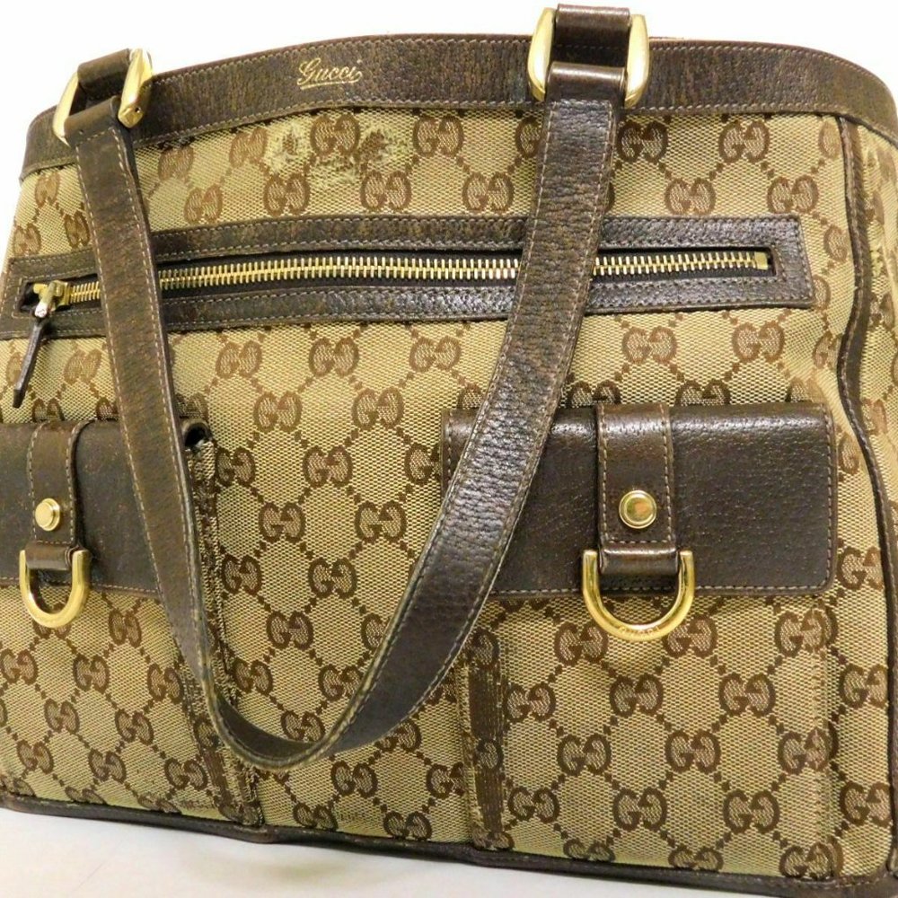 Gucci GG Monogram Sac Handbag Leather Trim Shoulde